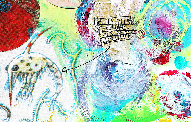 Cute little creature in altered book Art Journal by iHanna (Copyright H. Andersson)