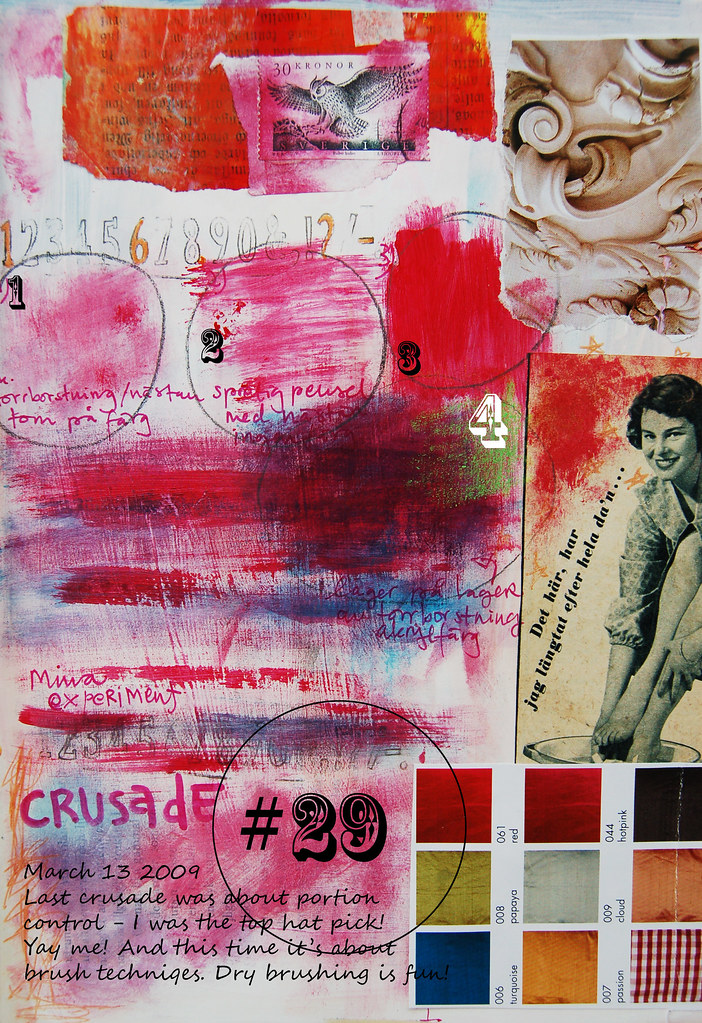 Dry brush effects and dry brushing on a page in my art journal (copyright Hanna Andersson)