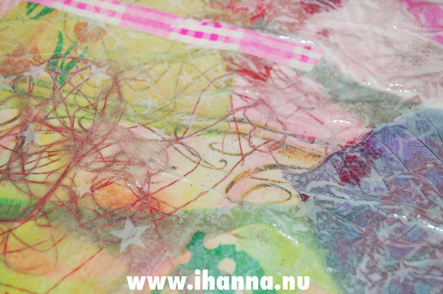 Papers swimming in glue to create the Paper Cloth material (Photo copyright Hanna Andersson)