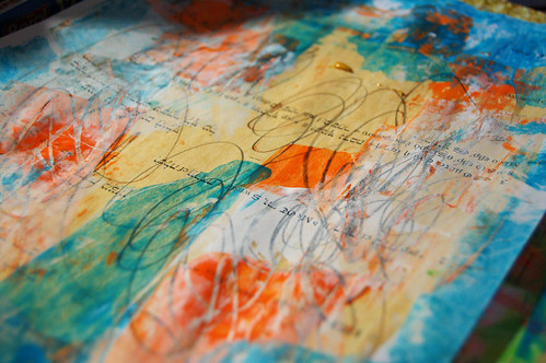 Mark making to create colorful papers for mixed media and collage, made by iHanna