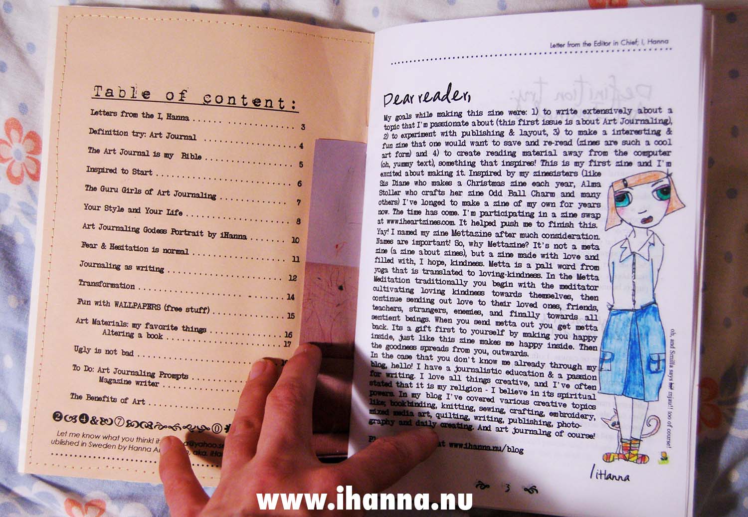 Metta Zine table of content by iHanna made April 2010 (Copyright Hanna Andersson)