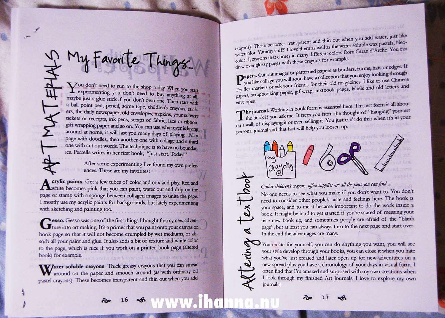 List of things in my Zine about Art Journaling (Copyright Hanna Andersson)