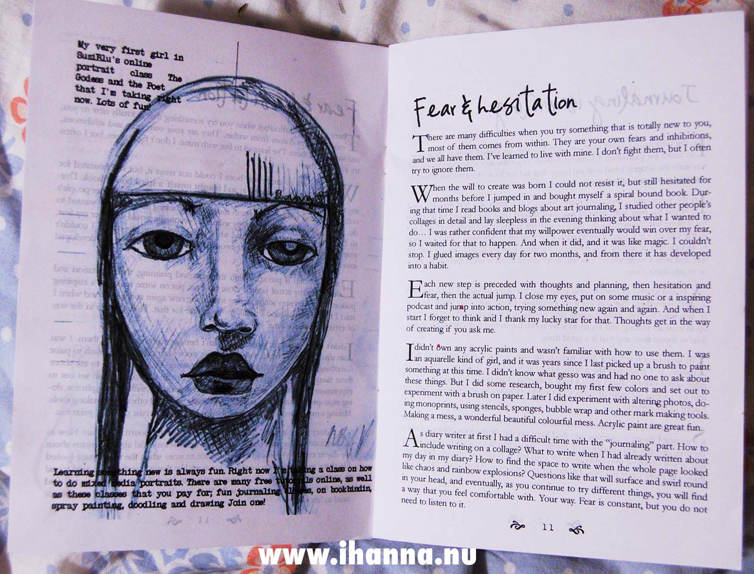SuziBlu inspired portrait in my Zine about Art Journaling (Copyright Hanna Andersson)