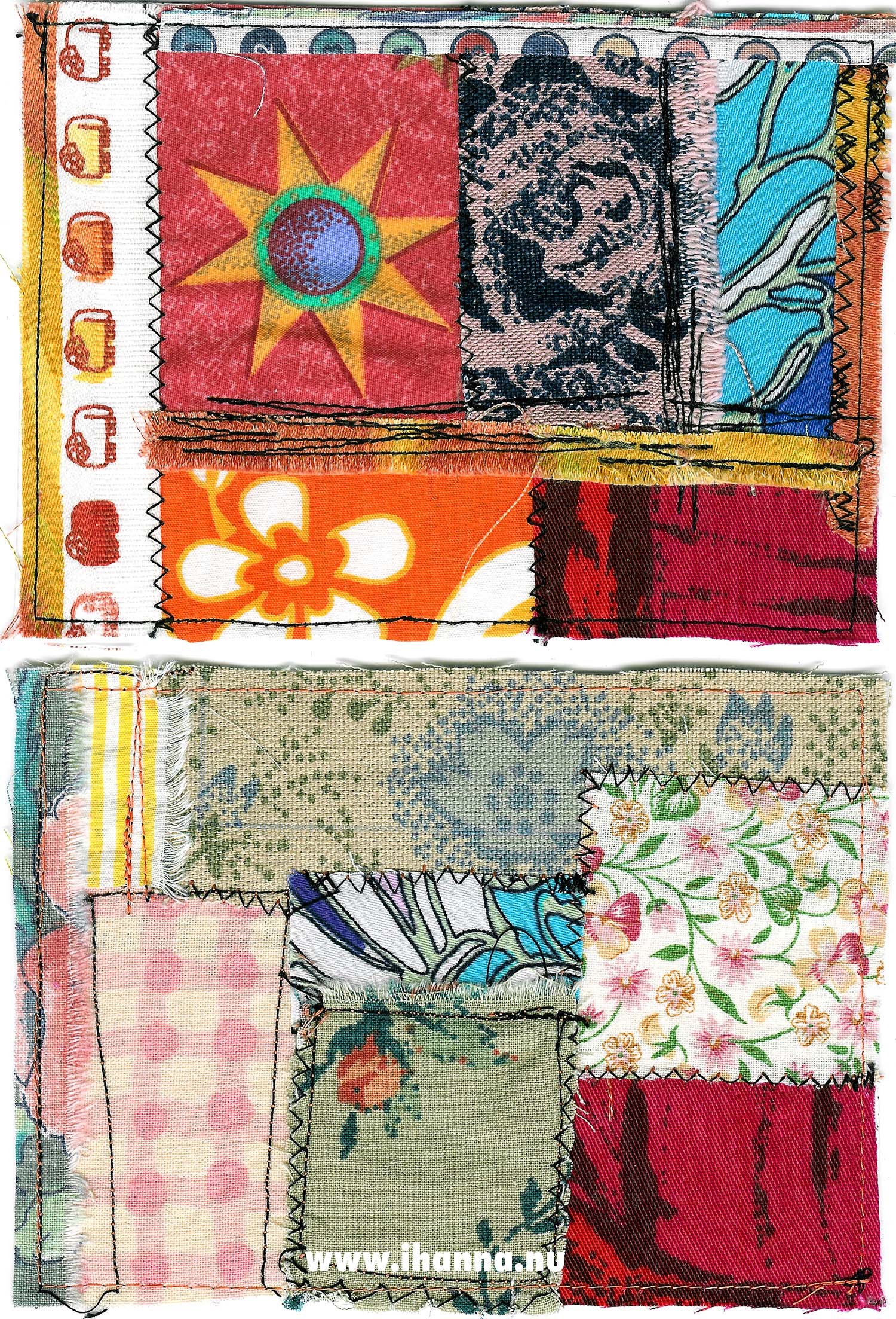 Fabric Postcards (Photo by iHanna - Hanna Andersson) More quilted postcards using bits of fabric this time (Copyright Hanna Andersson)