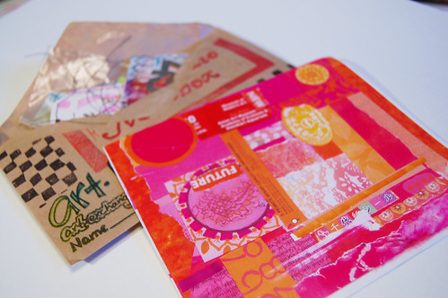 Envelope by TJ and pink and orange postcard by Xtina sent to iHanna in happy mail (Photo Copyright Hanna Andersson)