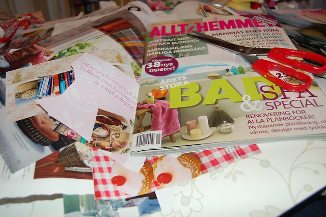 Magazine cutting therapy blog post by iHanna - Allt i hemmet-magazine mess on my desk (Photo Copyright : Hanna Andersson) 2010