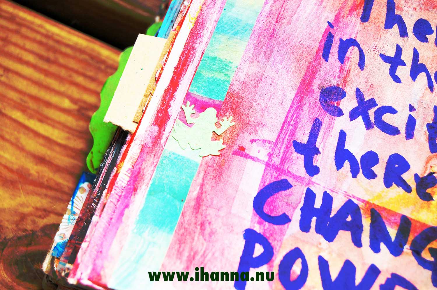 Art journal detail of a little frog in the margin of the page (Copyright Hanna Andersson)