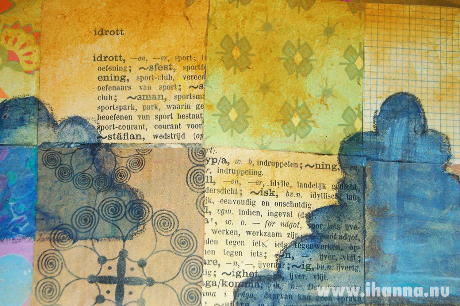 Acrylic puffy clouds on grid background art journal close-up Photo Copyright Hanna Andersson)