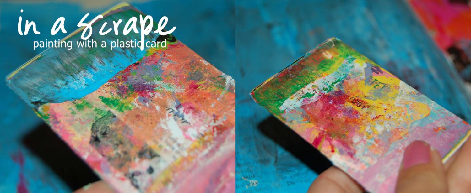 Painting acrylics with a plastic card progress (Photo Copyright Hanna Andersson)