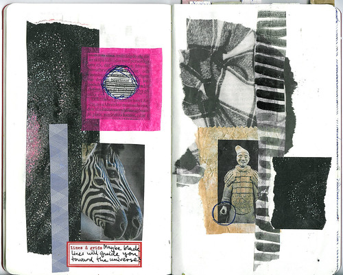 Zebra inspired patterns and sketchbook b/w pages Grids and lines (Copyright Hanna Andersson)