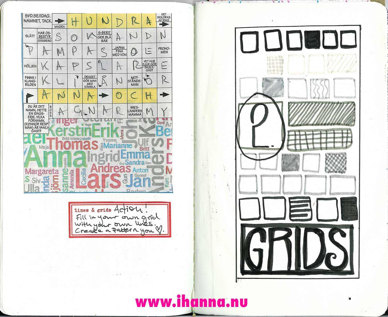 Two very different grids in a sketchbook (Copyright Hanna Andersson)