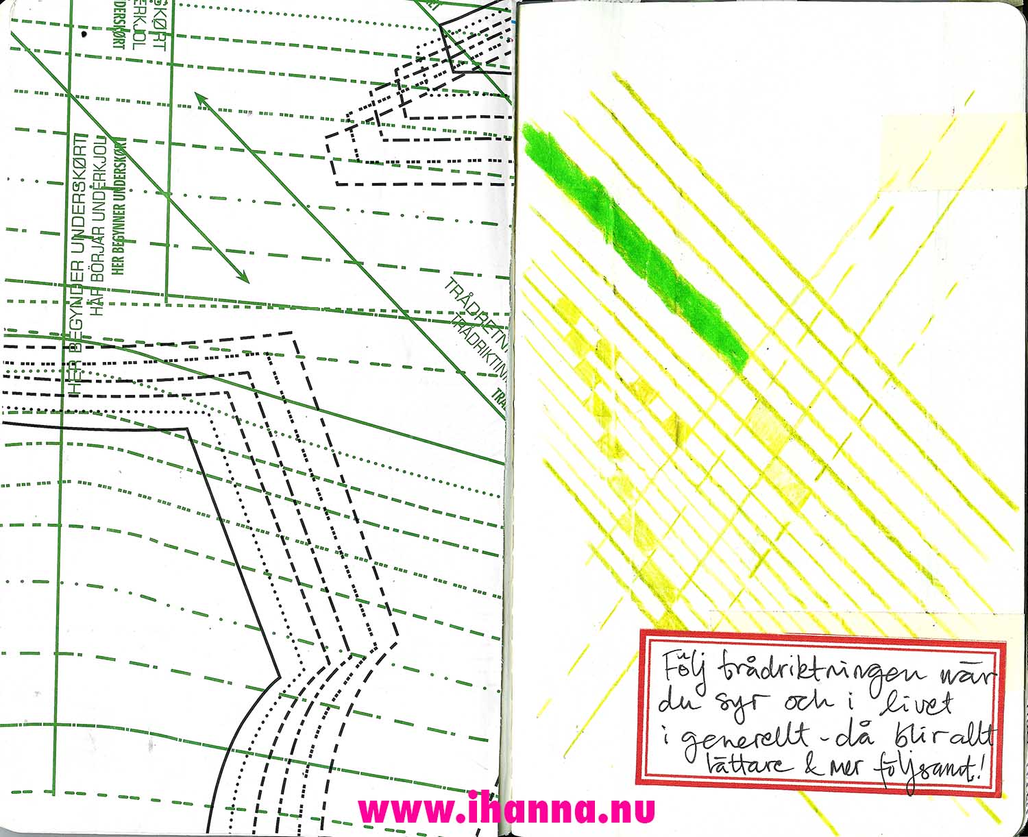 The road less traveled sewing machine pattern in sketchbook (Copyright Hanna Andersson)