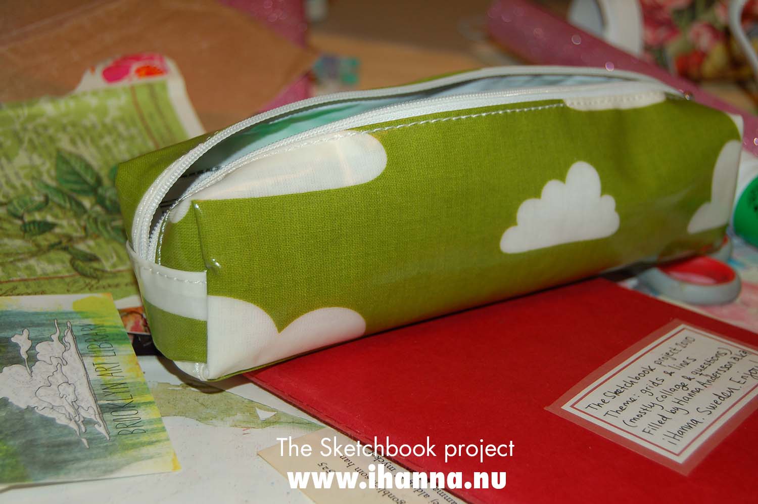 Pen case with clouds from Maria iHanna's Sketchbook Project 2010