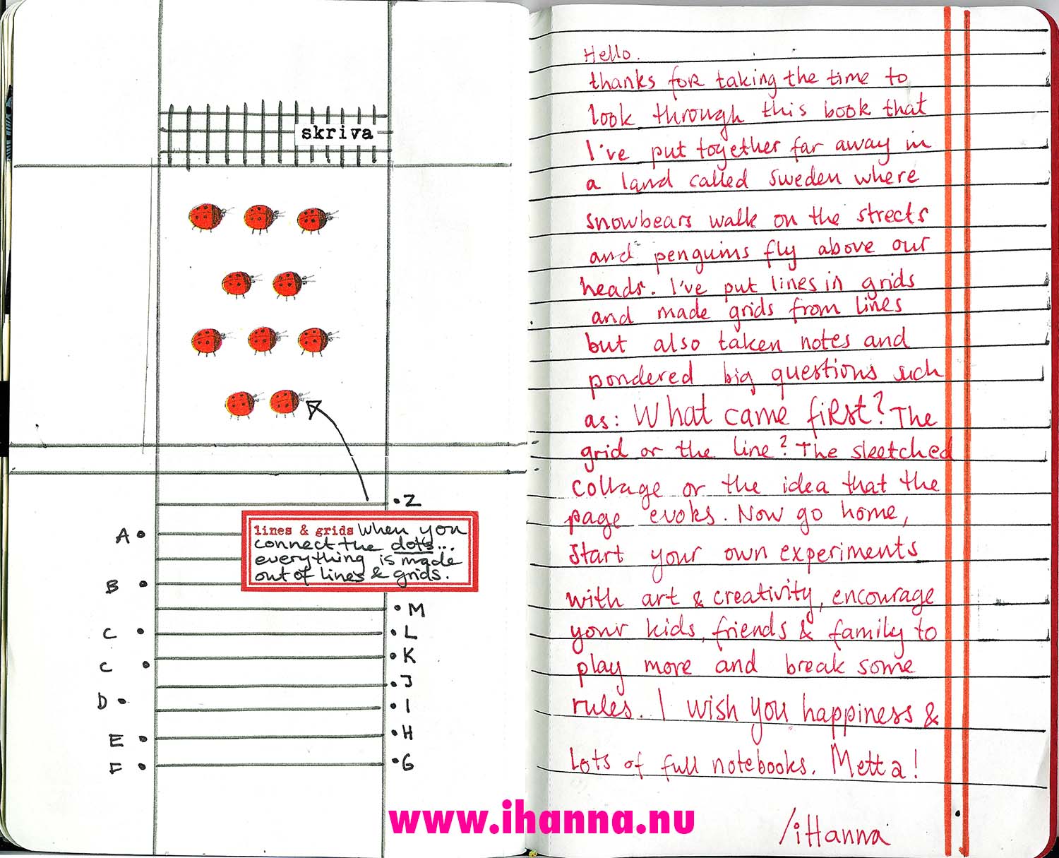 Writing lines and little red lady bugs my Sketchbook Project (Copyright Hanna Andersson)