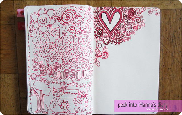 Doodle diary spread with hearts doodles by iHanna (Copyright Hanna Andersson)