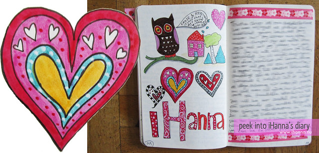 Doodle diary peek and colored heart by iHanna (Copyright Hanna Andersson)