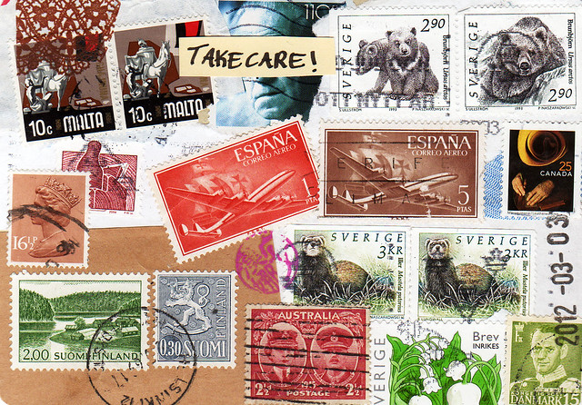 Frimärkscollage Meta Postcard #8 by iHanna for iHanna DIY Postcard Swap 2012 (Copyright Hanna Andersson)