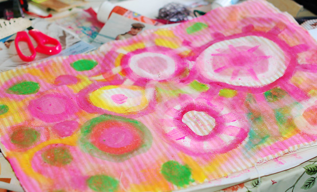 Painted fabric w circles in acrylics on fabric by iHsnna