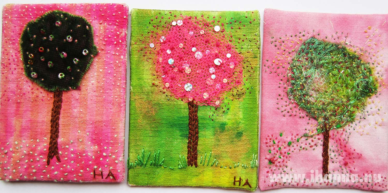 Three magic mixed media embroideries by iHanna (Copyright Hanna Andersson)