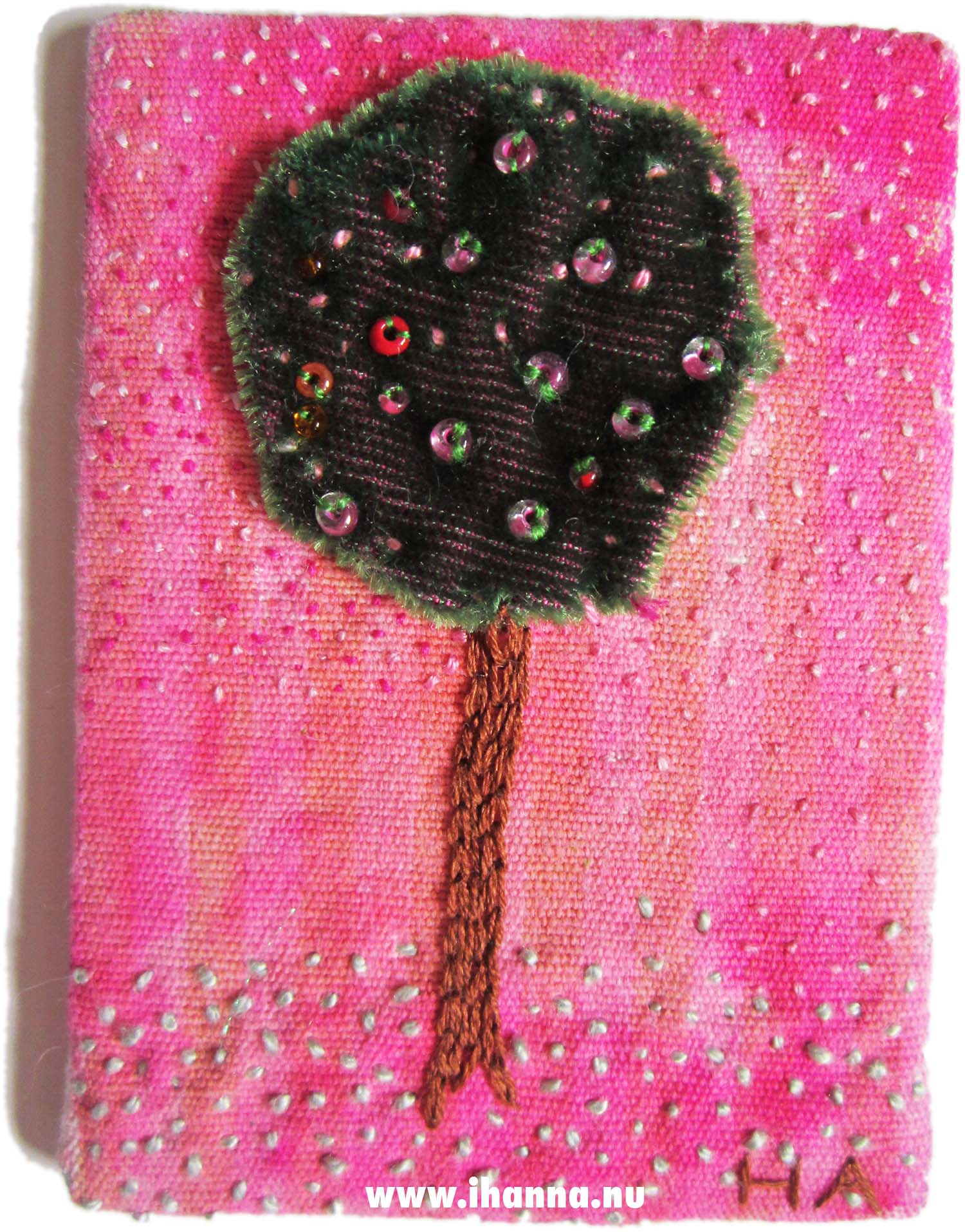 Velvet tree embroidery ATC by iHanna (Copyright Hanna Andersson)