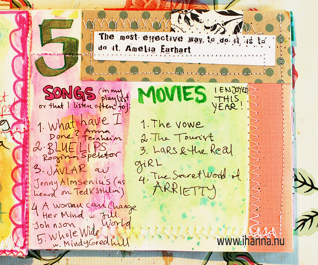 The List Journal: prompt music & movies listed - art journal page by iHanna (Copyright Hanna Andersson)
