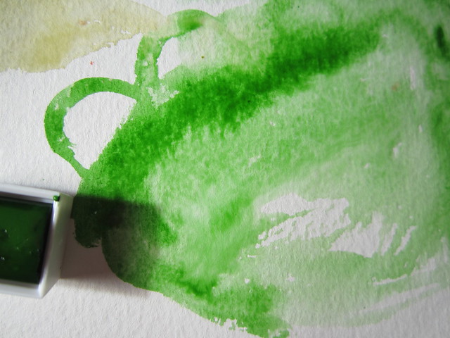 Trying out Sweet sap green watercolor pan (Copyright Hanna Andersson)