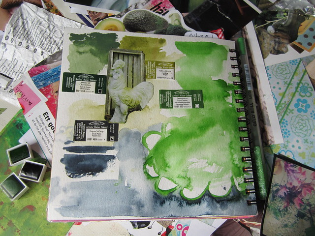 Colour testing the greens watercolor pan (Copyright Hanna Andersson)