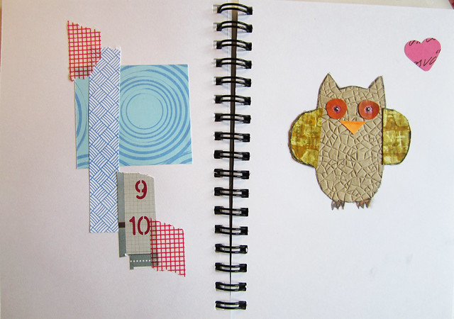 Bits & Owl Love collage in scrap notebook by iHanna (Copyright Hanna Andersson)
