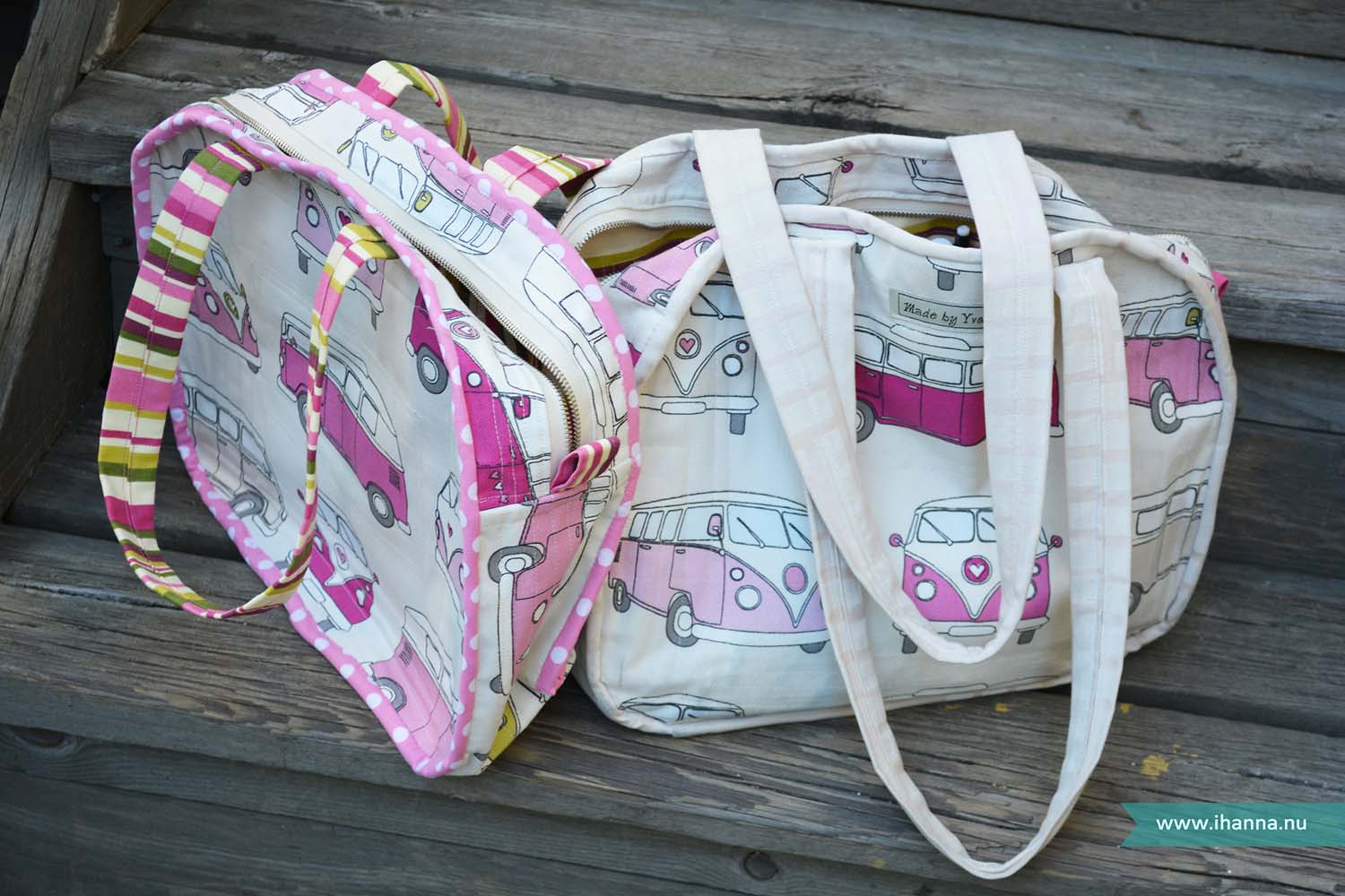 Handmade Bowling Bags by iHanna and mom using Campervan patterned fabric (Photo copyright Hanna Andersson)