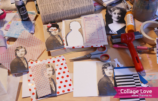 Collages in progress on my desk for the invisible series part 365 collages in 2013 (Photo copyright Hanna Andersson)