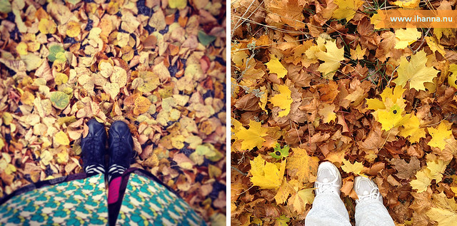 Walking in autumn self-portrait of my feet with cellphone (Photo copyright Hanna Andersson)