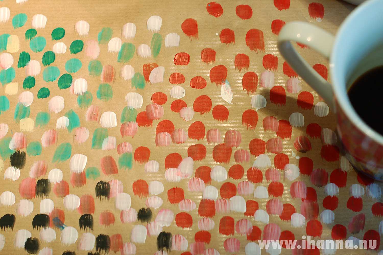 Filling the view with some red polka dots too on brown paper (Copyright Hanna Andersson)