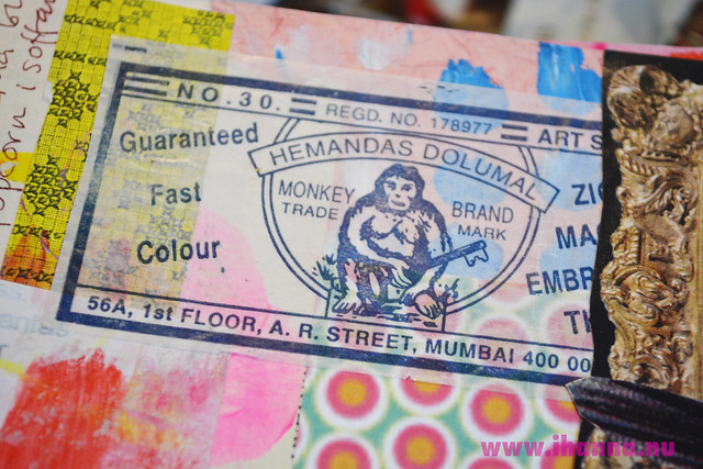 Art Journal Detail: Monkey Thread Label glued in (Photo copyright H. Andersson)