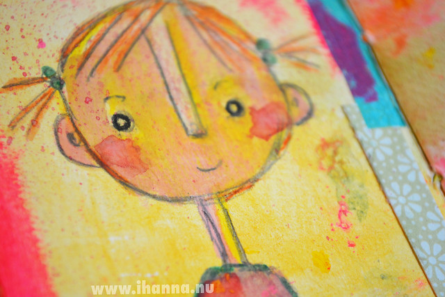 Smiling gal nr 1 doodle painting in January Mini Book: a miniature Art Journal by iHanna (Copyright Hanna Andersson)