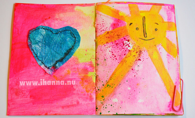 Blue heart and sunshine in January Mini Book: a miniature Art Journal by iHanna (Copyright Hanna Andersson)