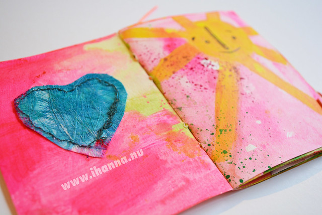 Blue heart and sunshine in January Mini Book: a miniature Art Journal Idea by iHanna (Copyright Hanna Andersson)