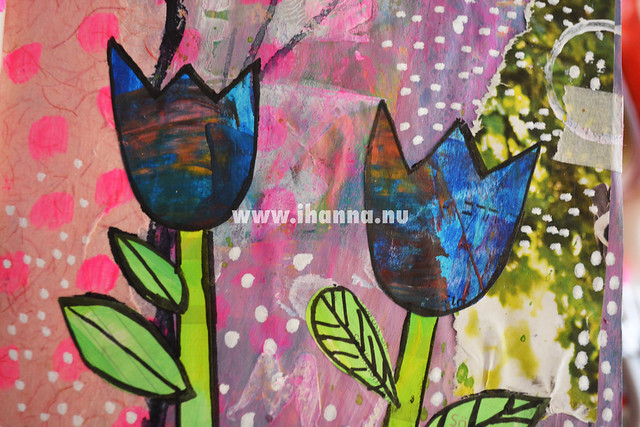 Detail: Blue tulips in art journal by iHanna (Copyright Hanna Andersson)