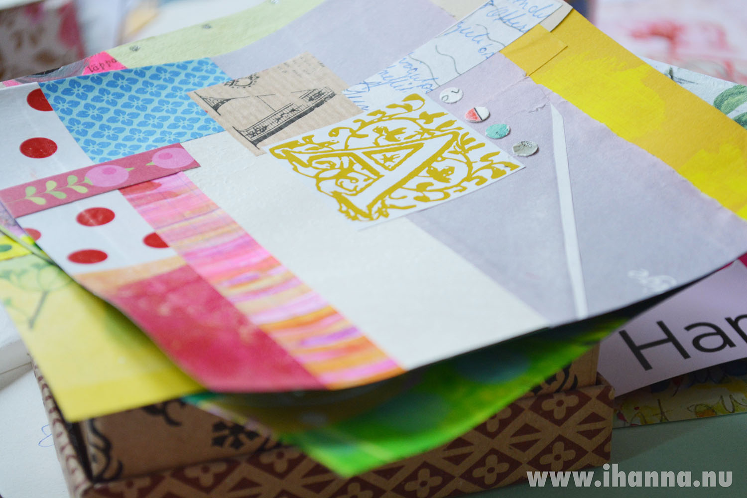 Finished collages ready for labels printed and stamped, made by iHanna 2014 (Copyright Hanna Andersson)