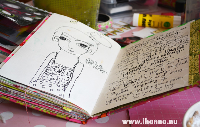 Art Journaling: Me and hamsti selfie in my art journal, by iHanna of www.ihanna.nu 2014 (Copyright H. Andersson)