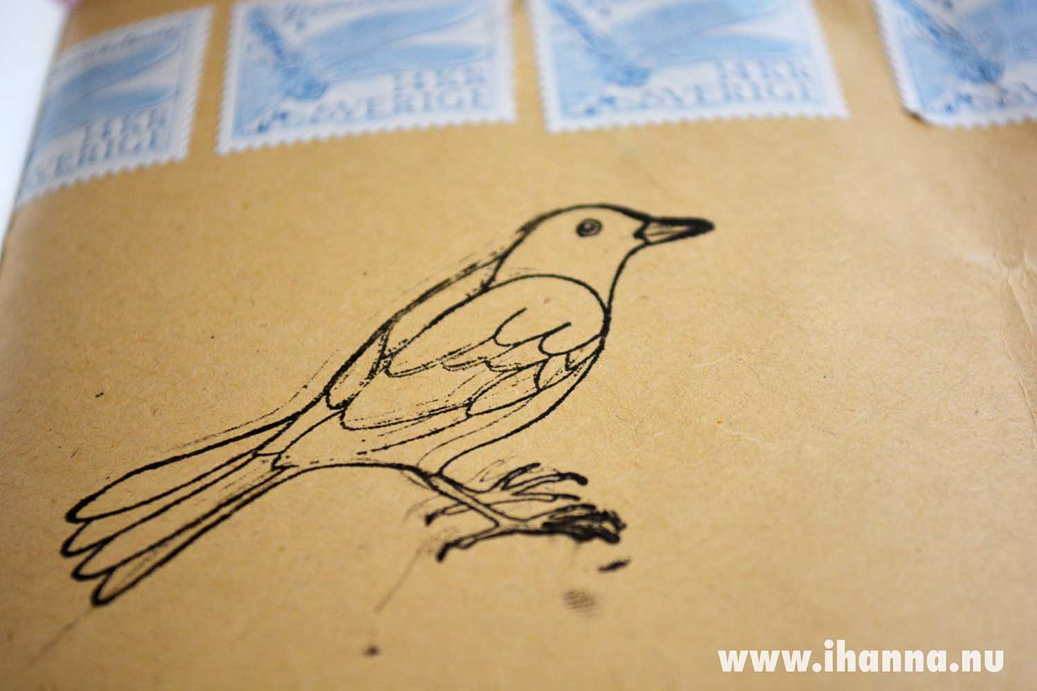 Tangled Pen Bird Stamp stamped by iHanna Art Journal Detail(Copyright Hanna Andersson)