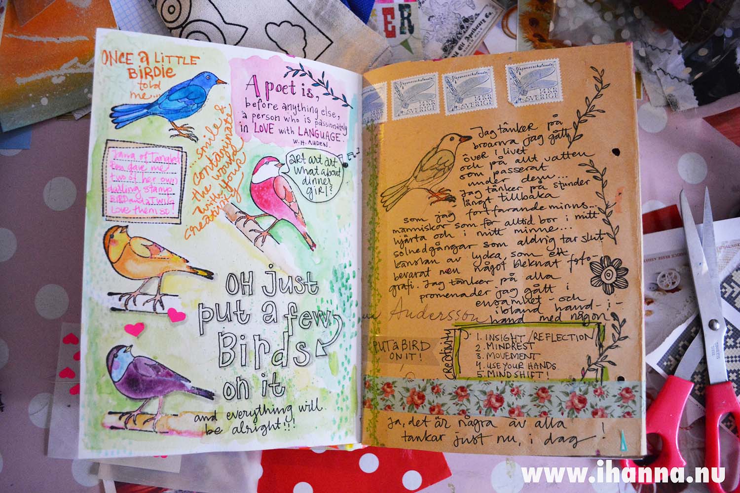 Art Journal spread by iHanna: Put a bird on it and make it all better (Copyright Hanna Andersson)