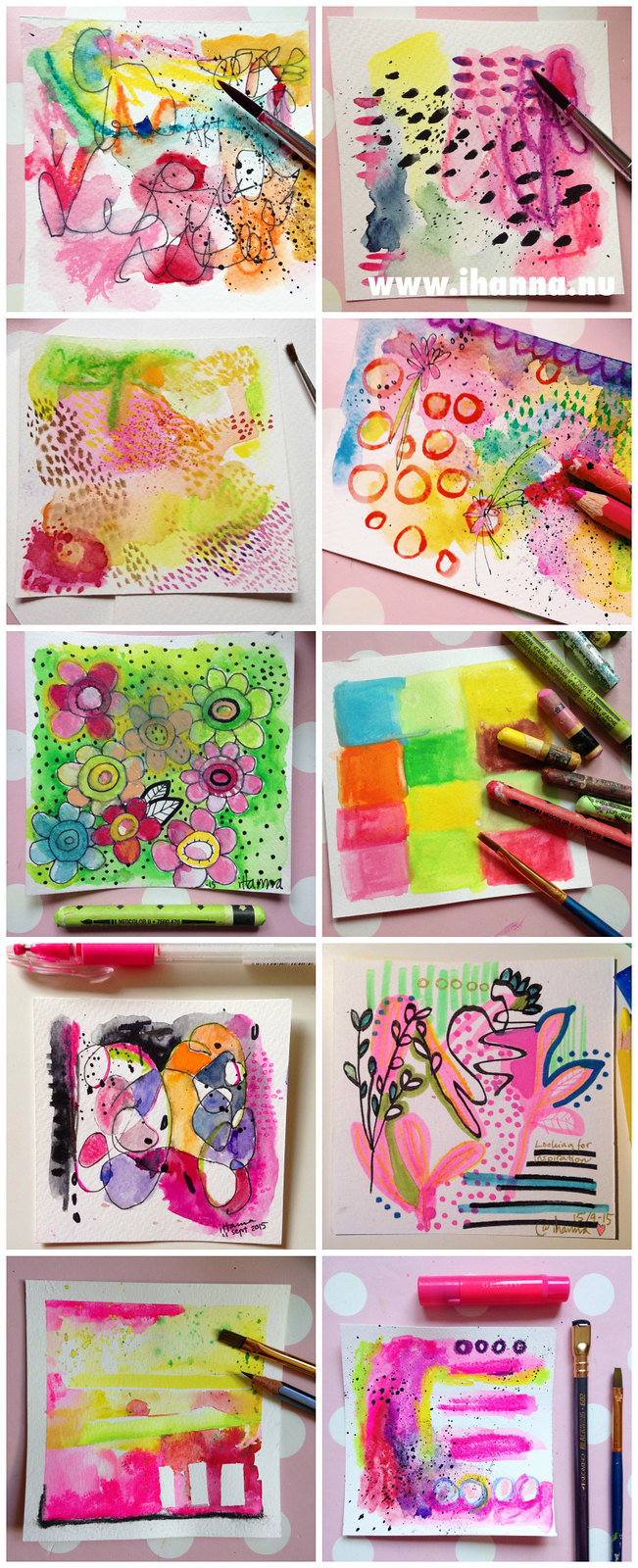 Watercolor and mark making little Art pieces made by iHanna as a daily art practice - september 2015 (Copyright Hanna Andersson)