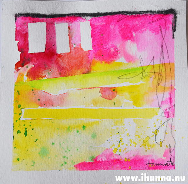 Watercolor in pink and yellow a little Art piece made by iHanna as a daily art practice - september 2015 (Copyright Hanna Andersson)