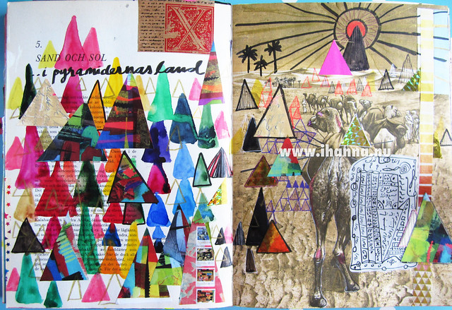 The Art Journal Spread: Painting triangles (or seeing Pyramids and Camels) painted by iHanna (Photo copyright H. Andersson)