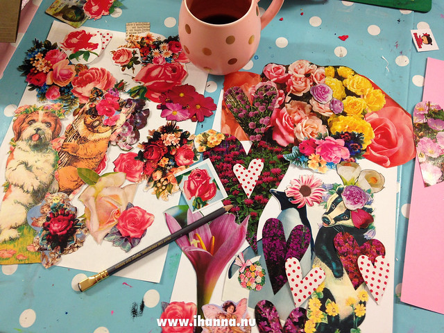 On my messy desk by iHanna Cut and paste making postcards (Photo copyright H. Andersson) #diypostcardswap #mailart