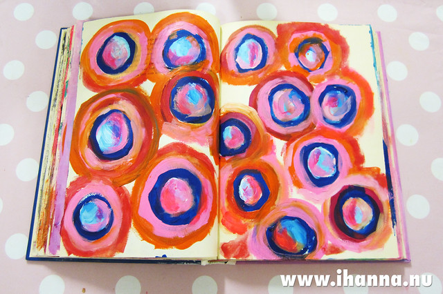 Book of painting with some painted circles ad infinitum polka dot page (Copyright Hanna Andersson)