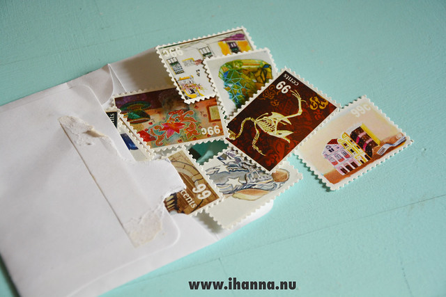 Faux stamps as a gift in the subscription service by Nat Uhings The Scarlet Letterbox Subscription on Etsy