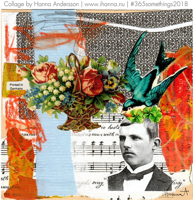 Man with Bird on Head - Collage no 291 by iHanna in 2018 (Copyright Hanna Andersson)
