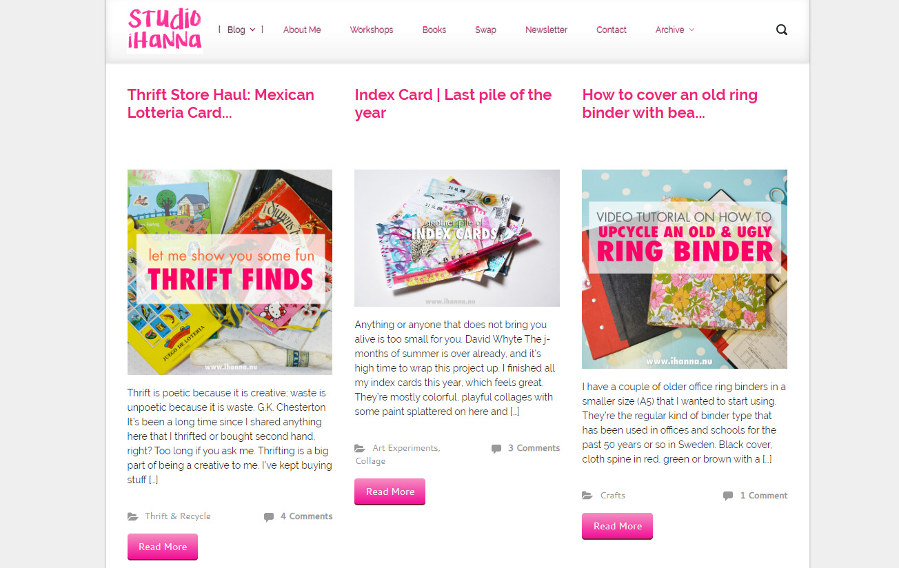 Studio iHannas Blog with responsive pages and a sticky menu at the top