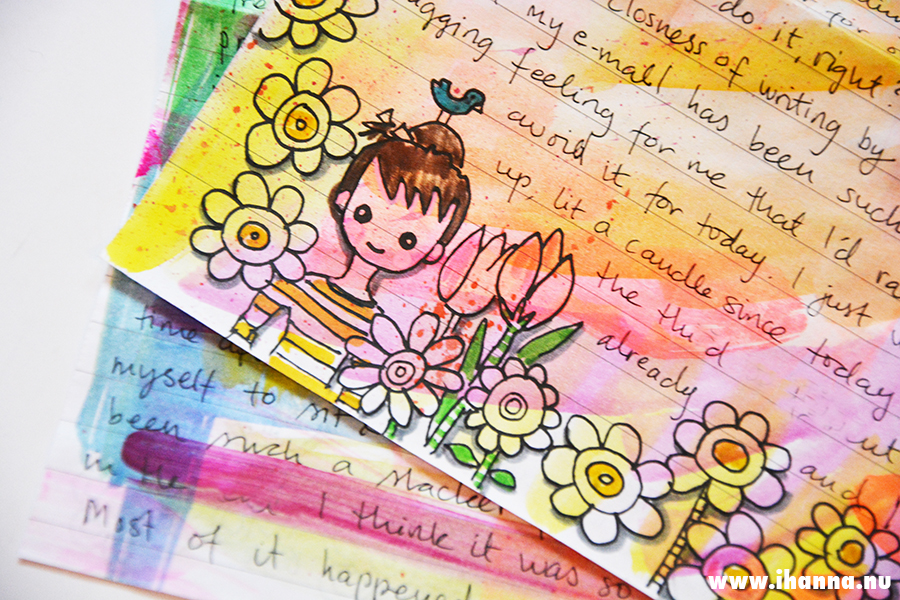 Doodle border on a letter with envelope - on painted paper - all by iHanna